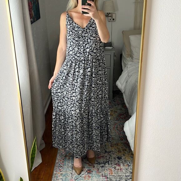 Gigi Parker Floral Batik Tiered Maxi‎ Dress Navy White Size XS - Picture 1 of 10